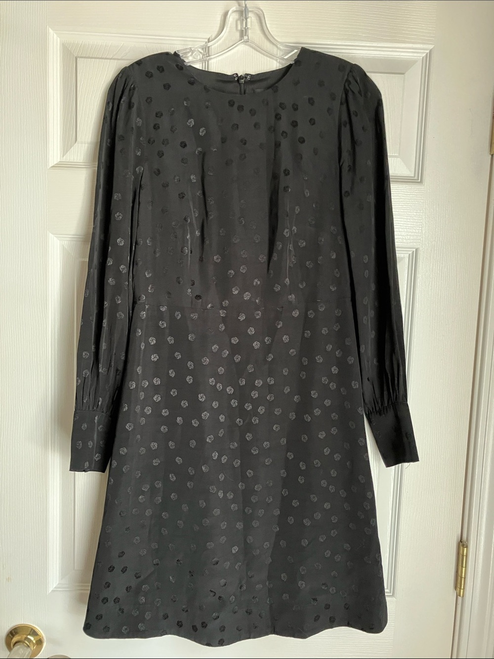 J. Crew Black Long-Sleeve Polka Dot Shift Dress